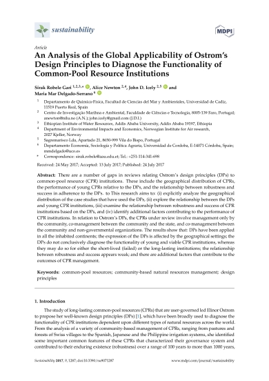 An Analysis of the Global Applicability of Ostrom’s Design Principles to Diagnose the Functionality of Common-Pool Resource Institutions