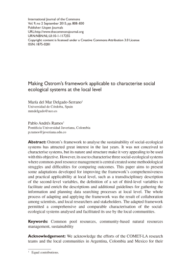 Making applicable the Ostrom framework to analyse Socio-ecological systems at the local level