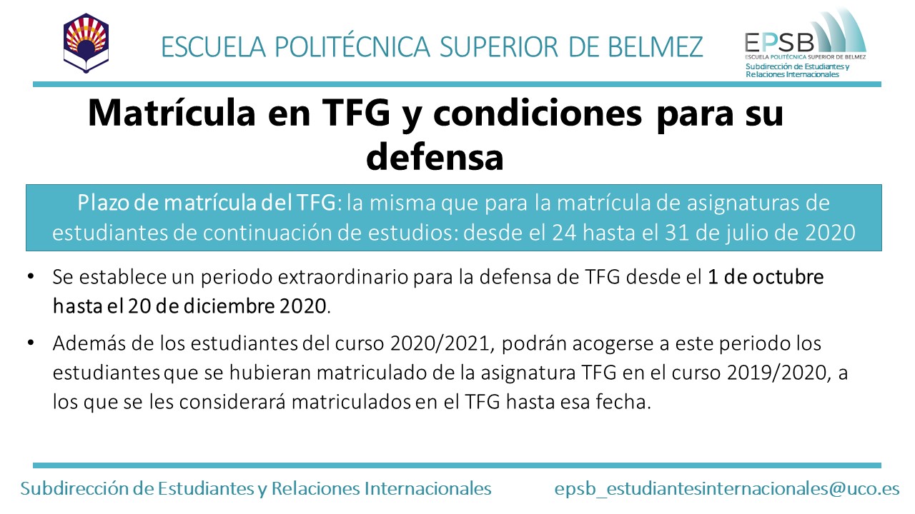 anuncio FECHA MATRICULA TFG 2020 2021