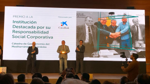 El director de la Cátedra, Rafael Moreno Rojas, recogiendo el premio.