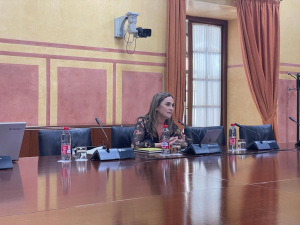 La catedrática de la UCO Mª José Polo durante su comparencencia este miércoles en la reunión del grupo de trabajo relativo a medidas urgentes para combatir la sequía en Andalucía del Parlamento Andaluz.