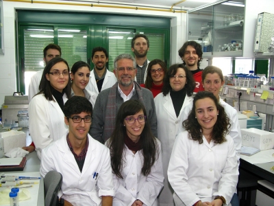 La profesora Muñoz Alamillo ( segunda por la derecha en la segunda fila) con los componentes del grupo de investigación en el que actualmente se integra