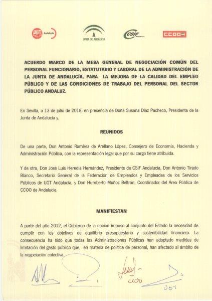 Acuerdo alcanzado en Mesa General que mejora los Servicios Públicos, la calidad del Empleo Público y las condiciones de trabajo del personal del Sector Público Andaluz