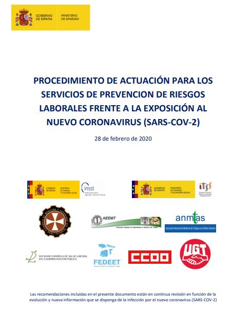 Procedimiento de actuación para los servicios de prevención de riesgos laborales frente a la exposición al nuevo coronavirus (SARS-COV-2)
