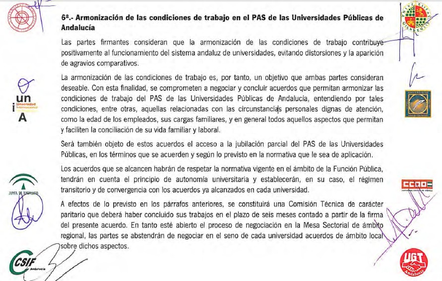 punto 6º Armonización de las condiciones de trabajo en el PAS de las Universidades Públicas de Andalucía
