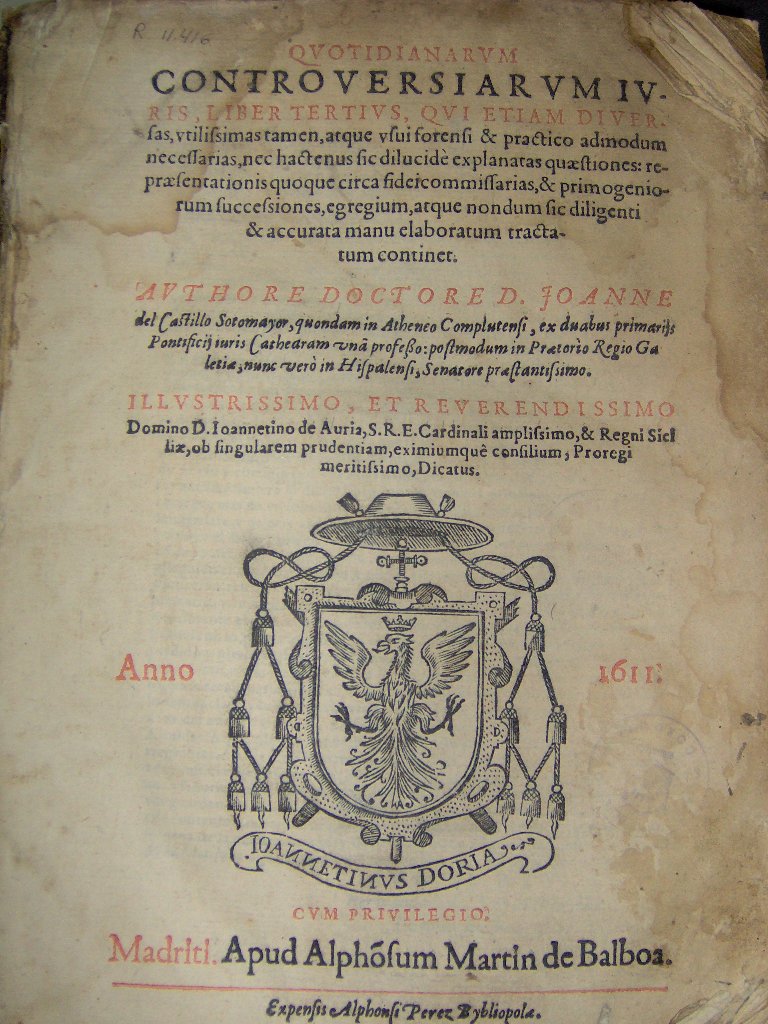 Portada de una obra jurídica del siglo XVII