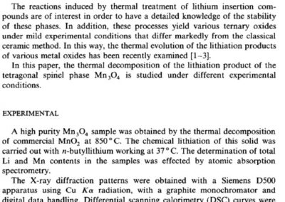 Thermal Evolution of the Lithiation Product of Mn3O4. Thermochimica Acta 146 (1989) 365-369.