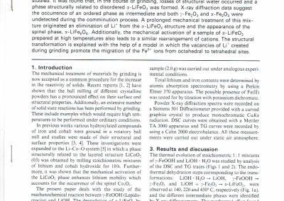 Synthesis and Alteration of α-LiFeO2 by Mechanochemical Processes. Journal of Materials Science 23 (1988) 2971-2974.