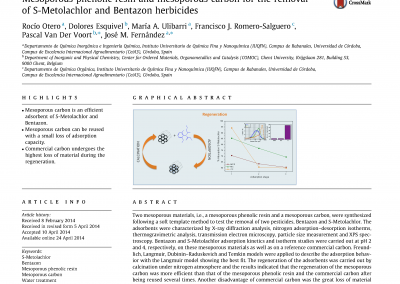 Mesoporous phenolic resin and mesoporous carbon for the removal of S-Metolachlor and Bentazon herbicides. Chemical Engineering Journal 251 (2014) 92–101.