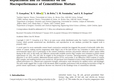 Hydration of Reactive MgO as Partial Cement Replacement and Its Influence on the Macroperformance of Cementitious Mortars. Advances in Materials Science and Engineering Volume 2019 (2019), Article ID 9271507, 12 pages