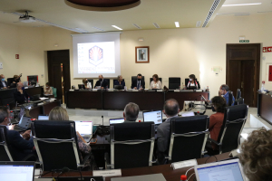 Vista general de la sala de Consejo de Gobierno durante la última sesión ordinaria presidida por el rector José Carlos Gómez Villamandos.