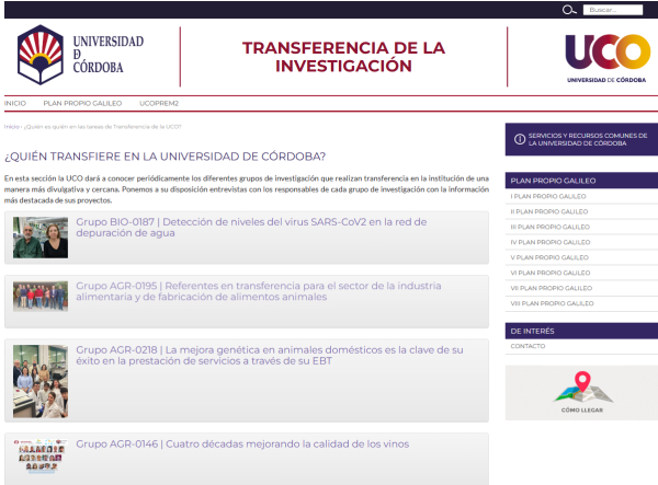 Nueva sección en el portal del Transferencia de la  UCO.