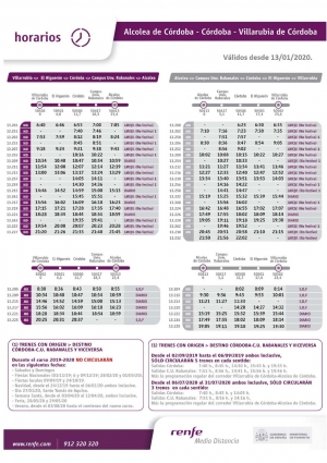 Modificación de los horarios de los trenes de cercanías Alcolea-Villarubia