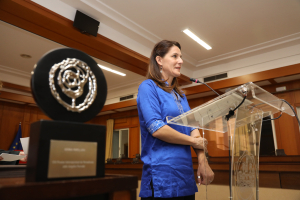 La periodista Gemma Parellada, en una imagen de archivo del pasado 7 de abril cuando recibió el Premio Internacional de Periodismo en Zona de Conflicto Julio Anguita Parrado.