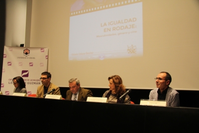 De izquierda a derecha, Amelia Sanchís, Pablo García Casado, Francisco Alcalde, María Rosales y el autor del libro, Octavio Salazar. 